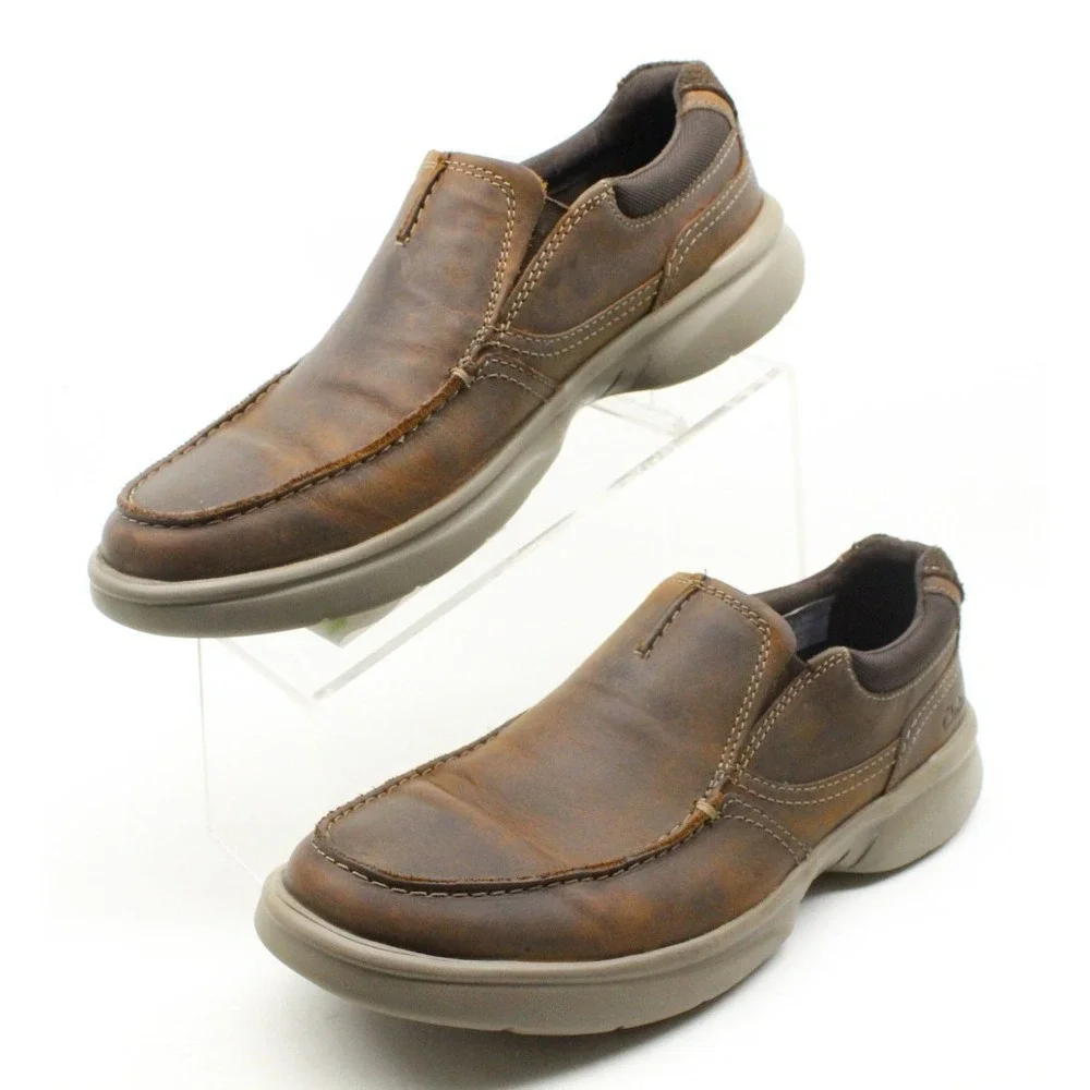 Clarks Mens 10.5 US Bradley‎ Free Brown Leather Casual Slip On Comfort Shoes